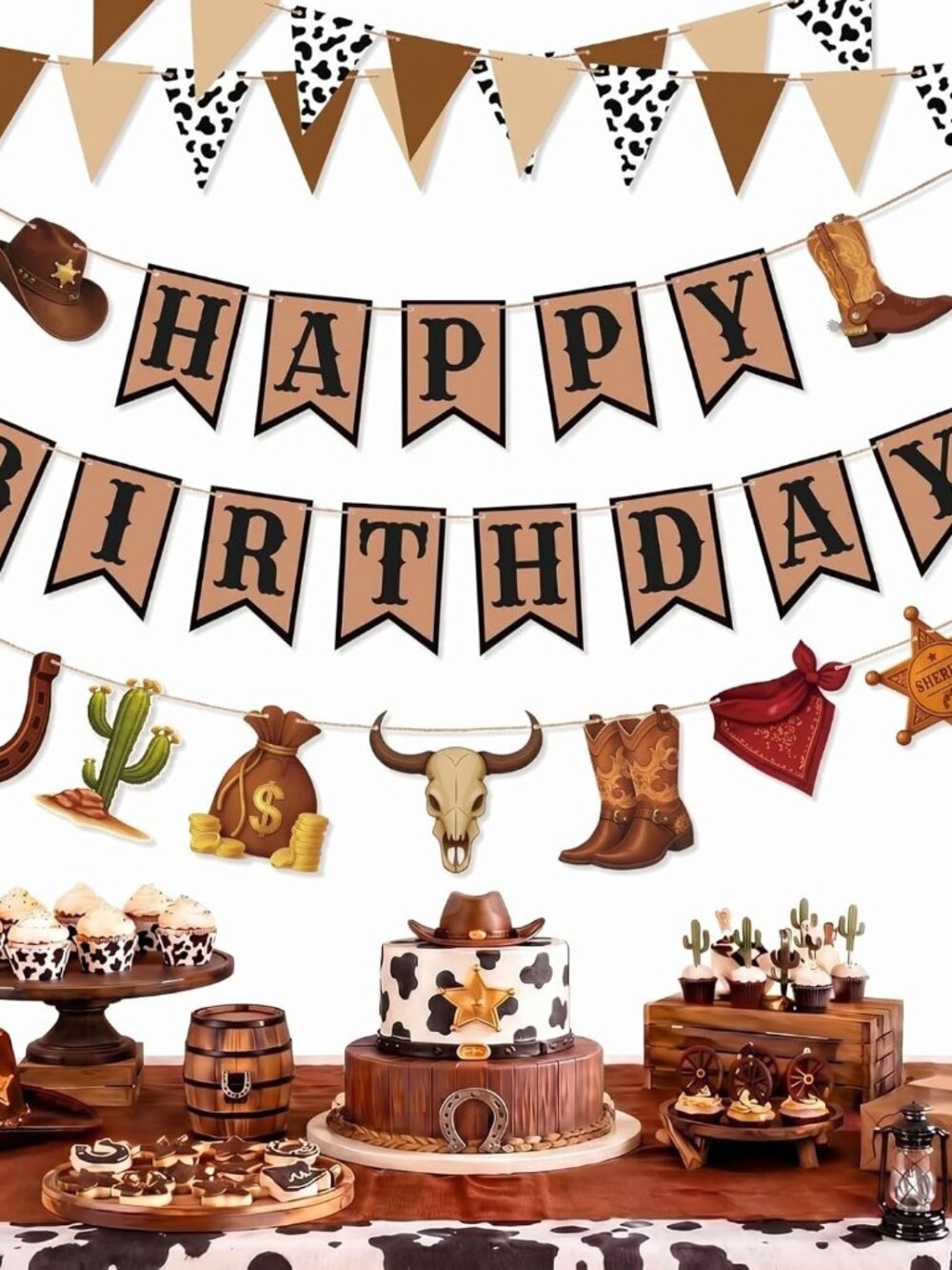 4 Pcs Western Birthday Decorations Cowboy Happy Birthday Banner